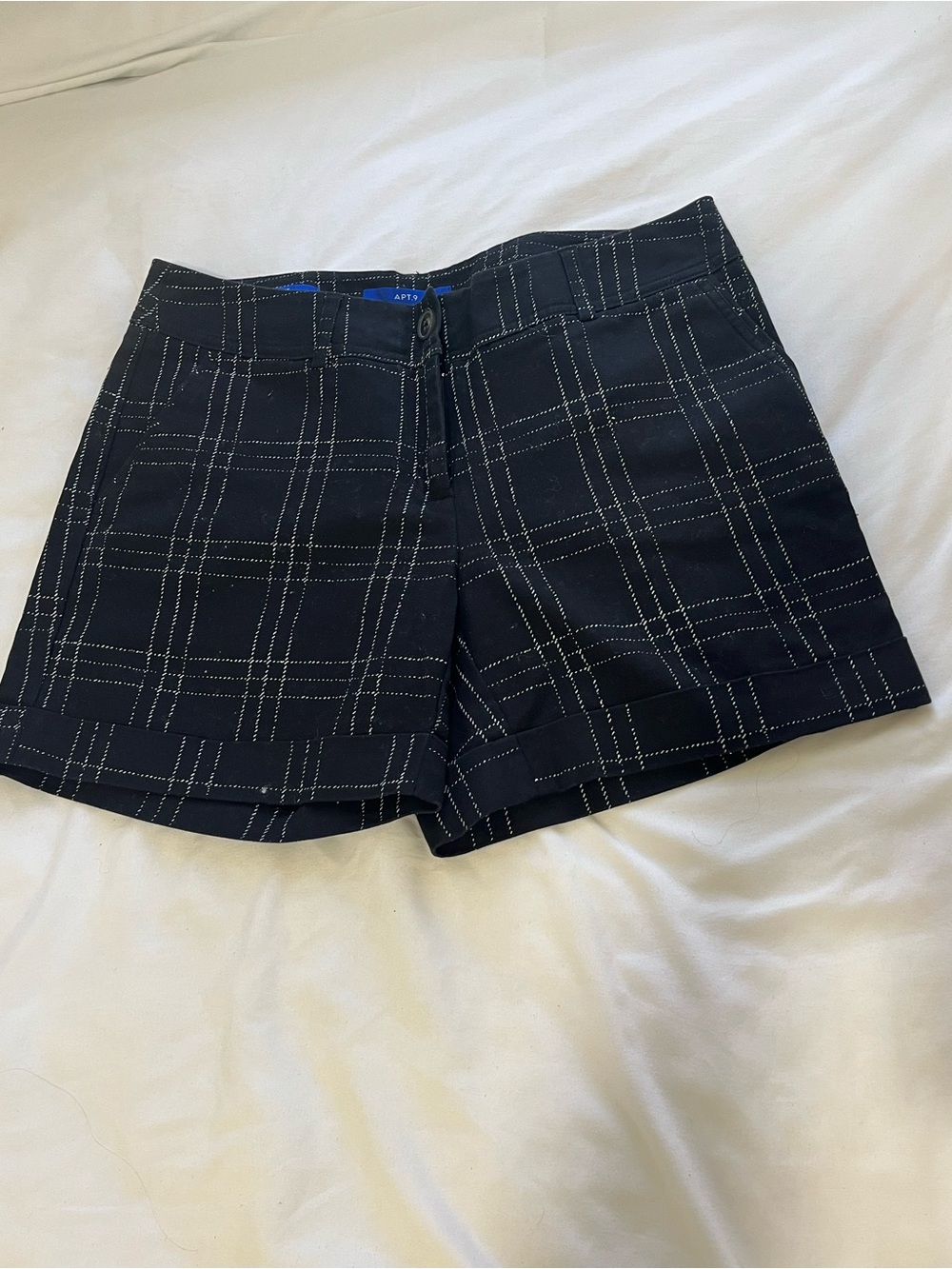 Apt. 9 Black Shorts with White Windowpane Stitching